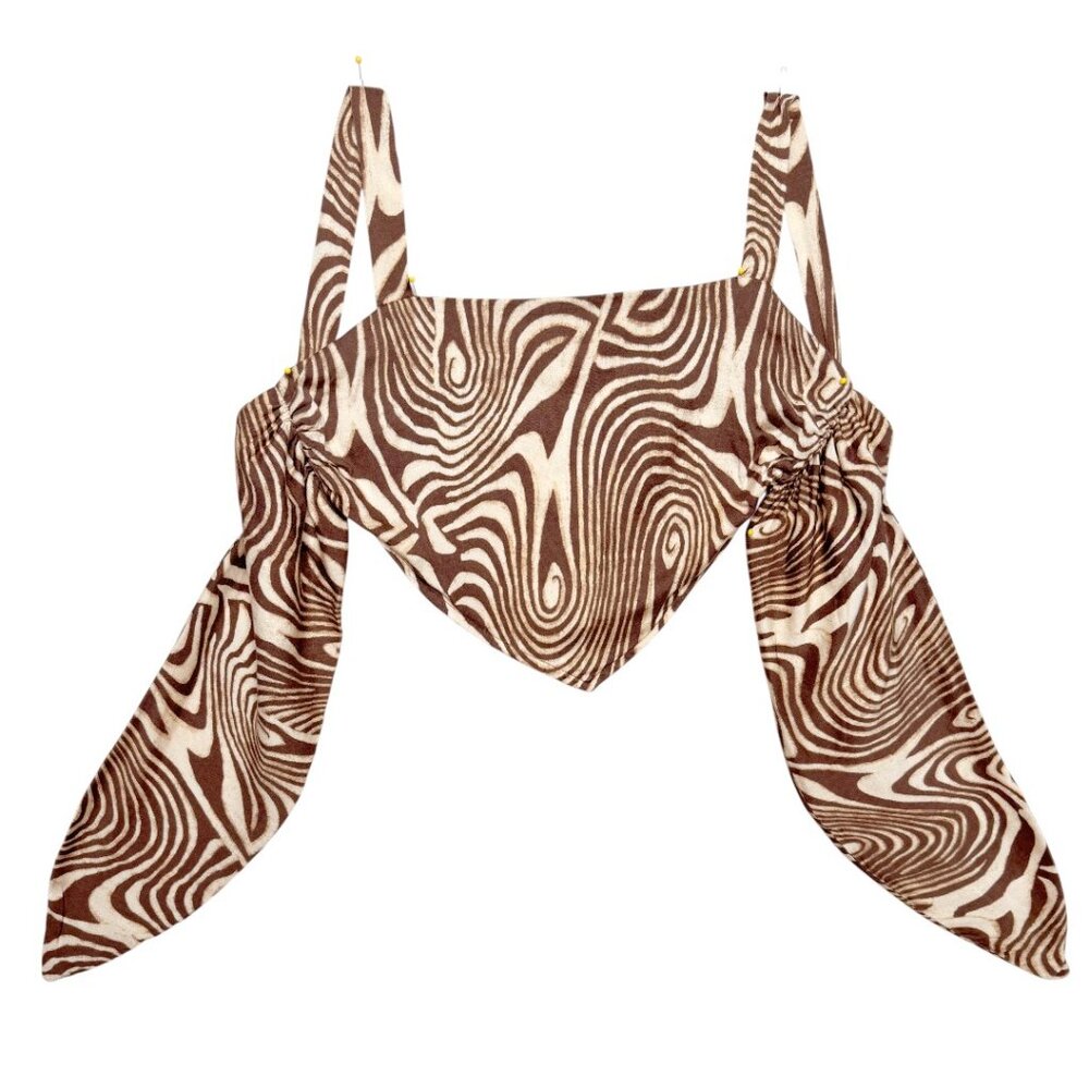 URBAN OUTFITTERS BROWN ZEBRA SCARF CROP TOP GRANOLA FESTIVAL GRUNGE 90's Y2K SML